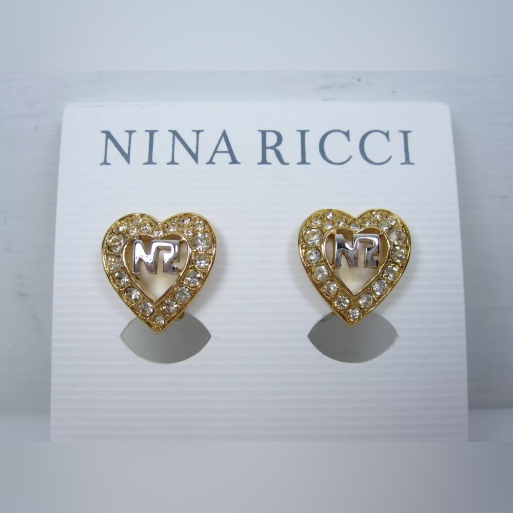 Nina Ricci Gold plated Heart Earrings with     Swarovski crystals NWT